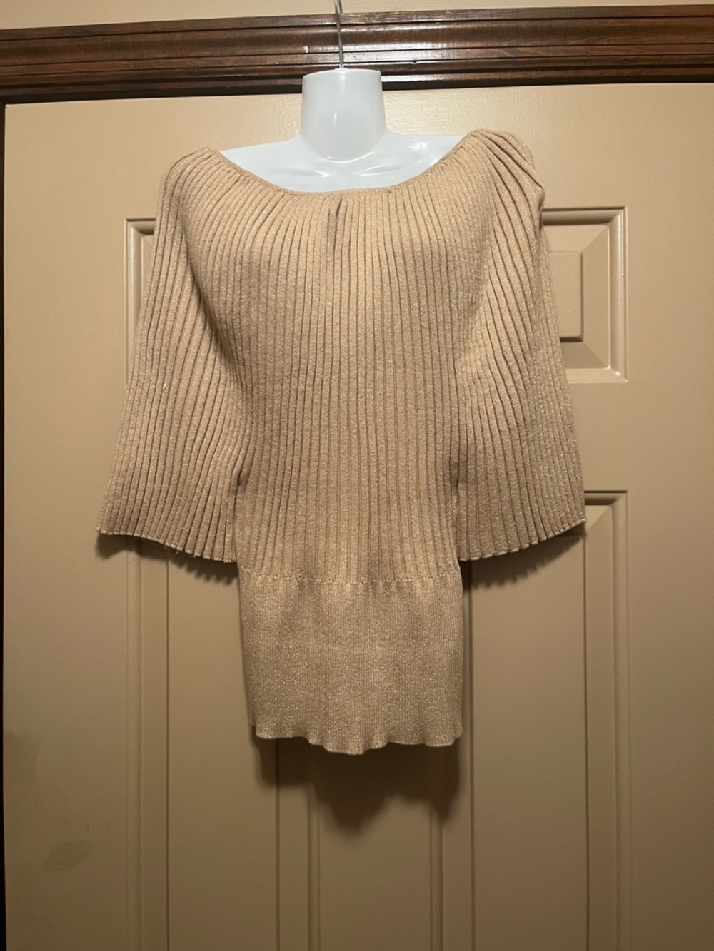 Roz & Ali Beige Off-the-Shoulder Ribbed Sweater